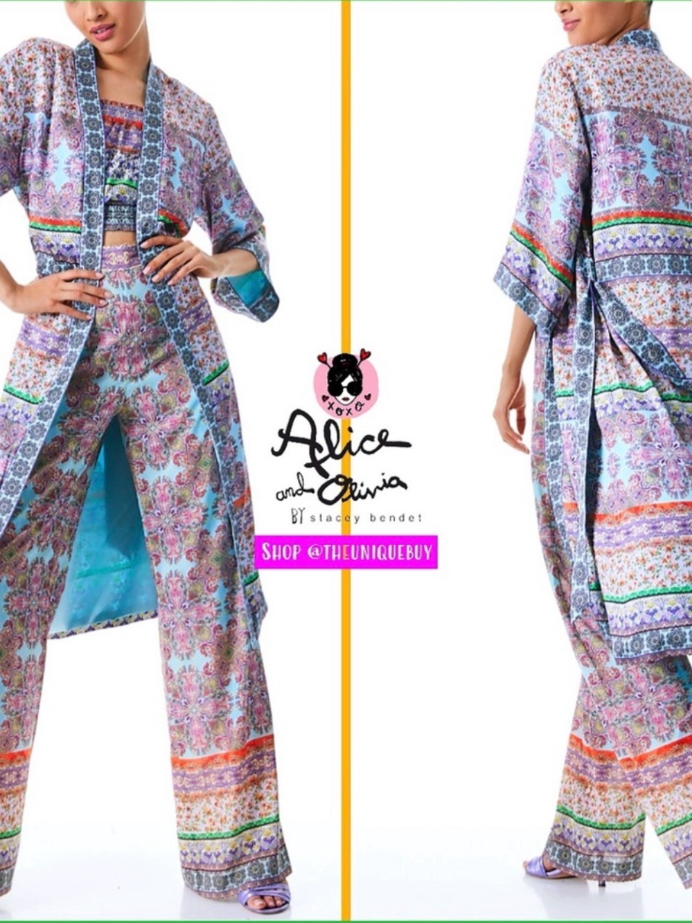ALICE & OLIVIA- Stunning Flora Boho  Print Long Kimono & Pant Set - Picture 15 of 16
